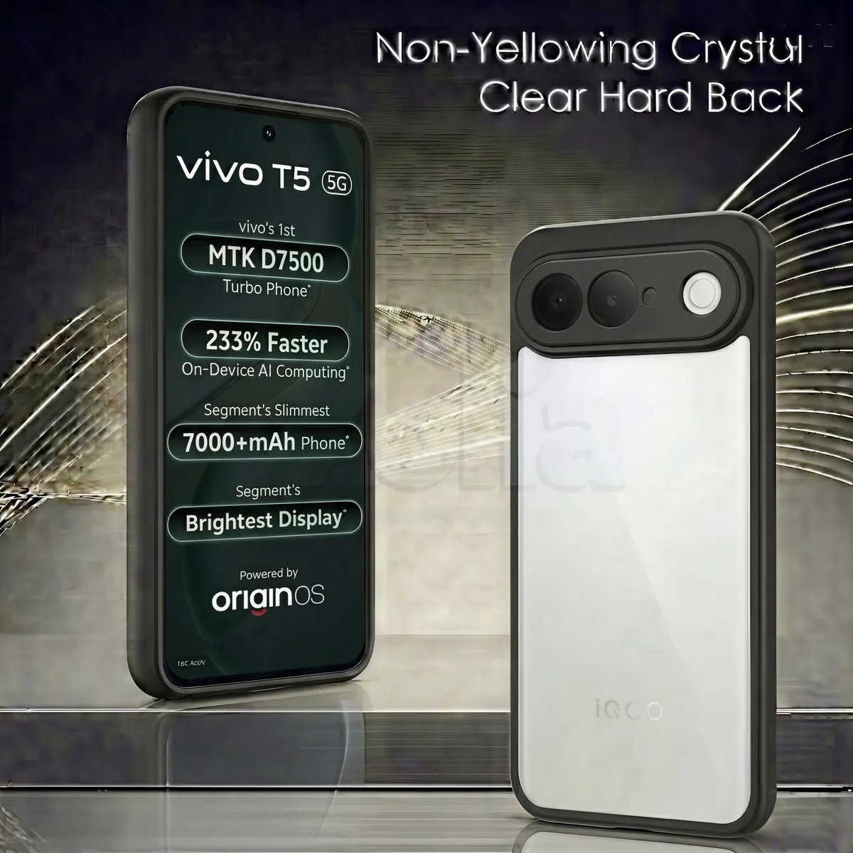 Xolia Back Cover for vivo T5 5G (Transparent, Black, Shock Proof, Plastic, Silicon, Pack of: 1) — image 3 of 5