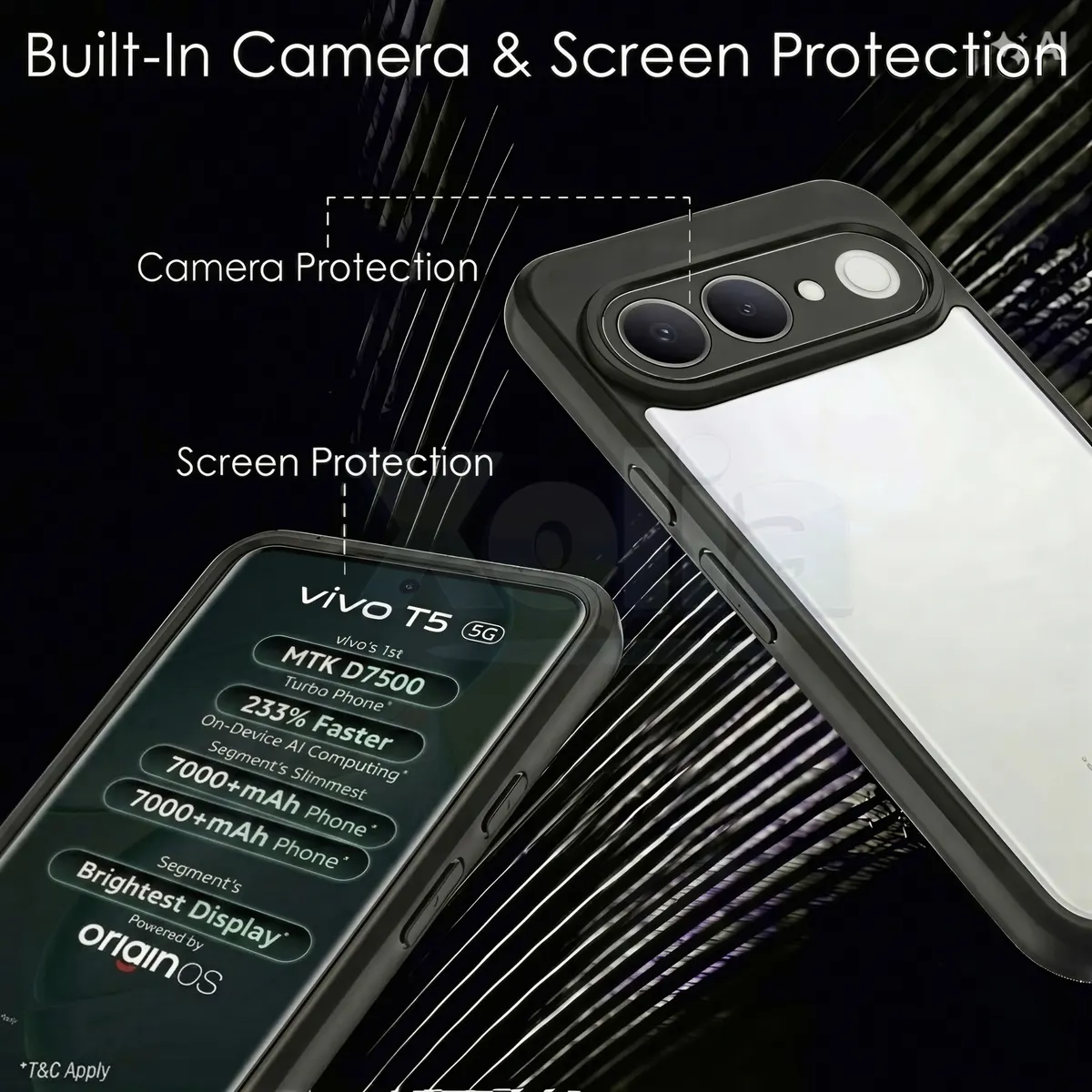 Xolia Back Cover for vivo T5 5G (Transparent, Black, Shock Proof, Plastic, Silicon, Pack of: 1) — image 4 of 5