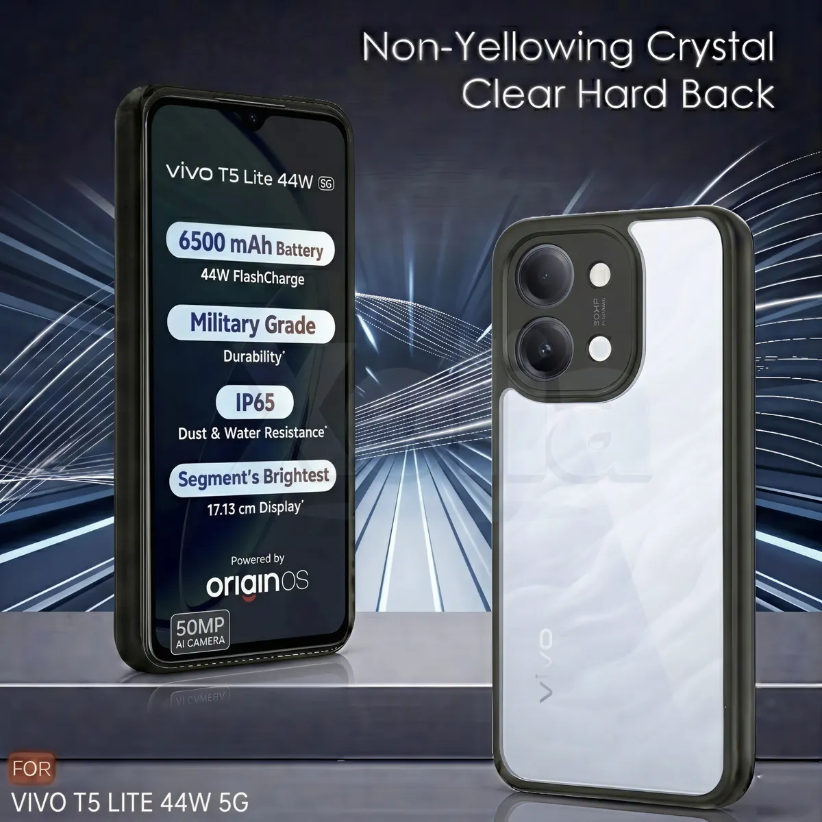 Xolia Back Cover for vivo T5 Lite 44W 5G (Transparent, Black, Shock Proof, Plastic, Silicon, Pack of: 1) — image 2 of 4