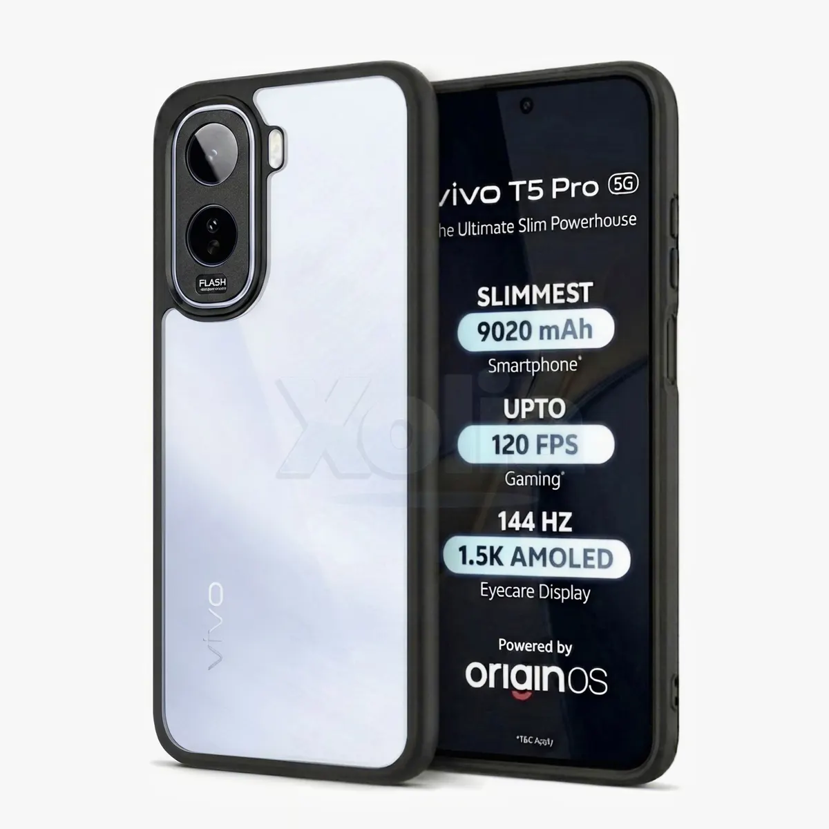 Xolia Back Cover for Vivo T5 Pro 5G (Transparent, Black, Shock Proof, Plastic, Silicon, Pack of: 1)