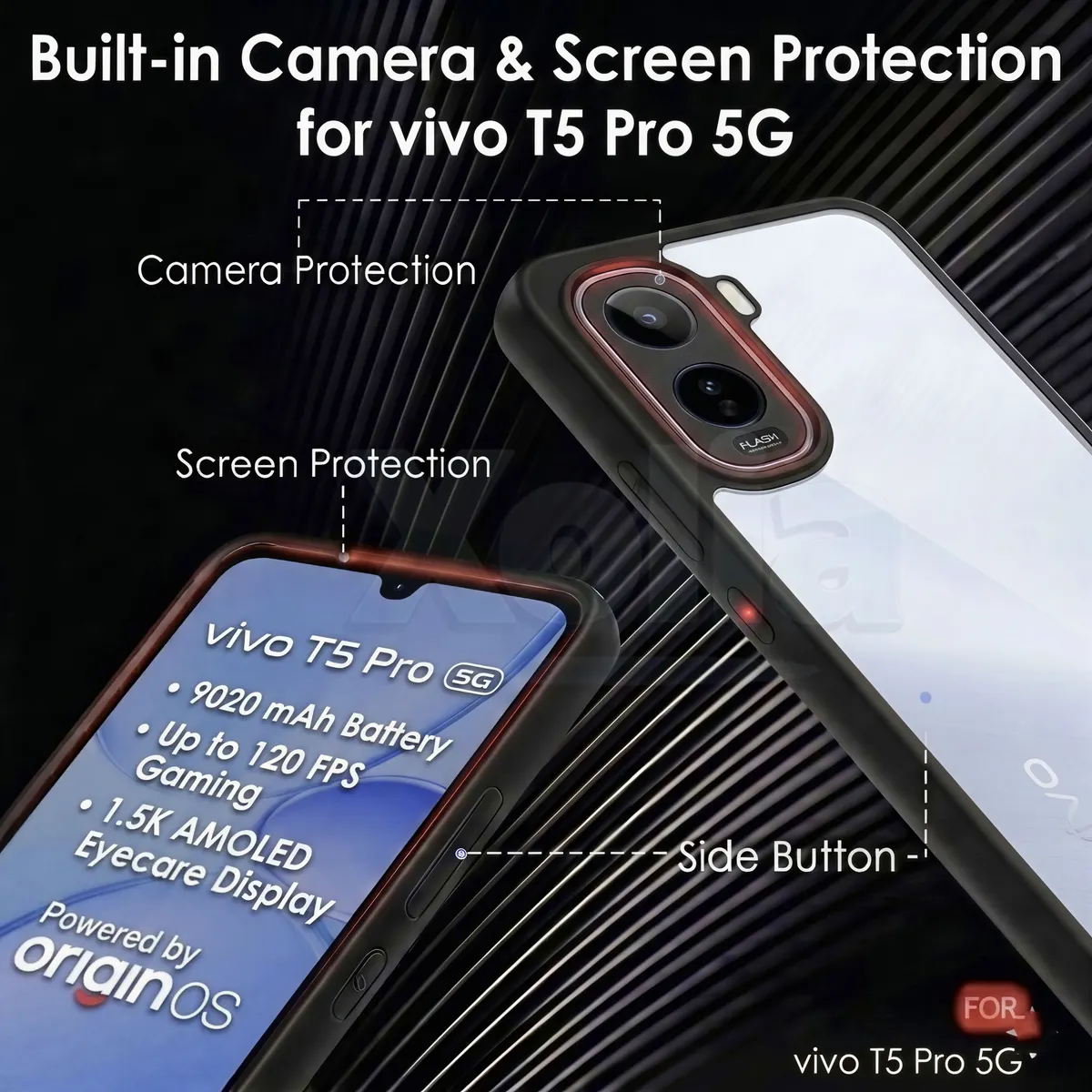 Xolia Back Cover for Vivo T5 Pro 5G (Transparent, Black, Shock Proof, Plastic, Silicon, Pack of: 1) — image 4 of 5