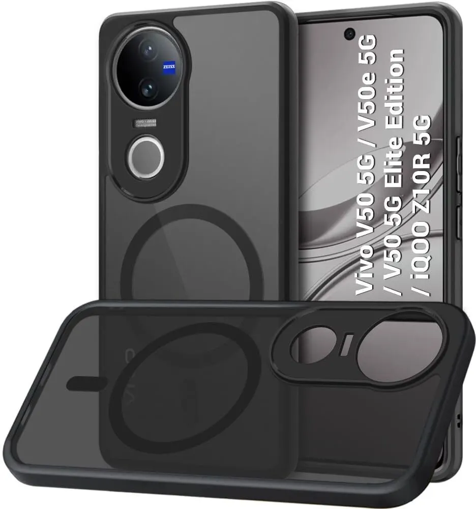Micvir Back Cover for vivo V50 5G (Black, Shock Proof, Plastic, Silicon, Pack of: 1)
