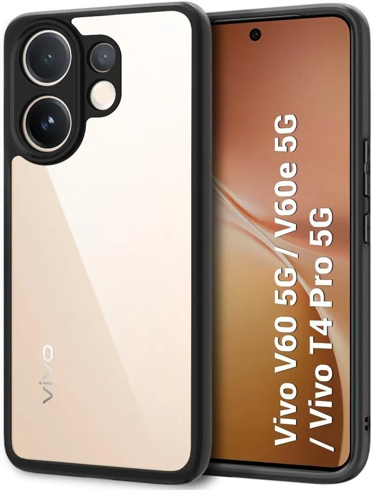 Micvir Back Cover for Vivo V60e 5G (Transparent, Black, Shock Proof, Plastic, Silicon, Pack of: 1)