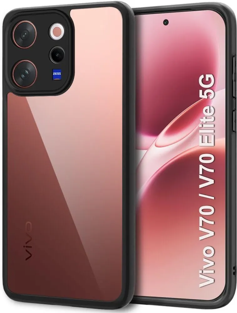 Xolia Back Cover for Vivo V70 Elite 5G (Transparent, Black, Shock Proof, Plastic, Silicon, Pack of: 1)