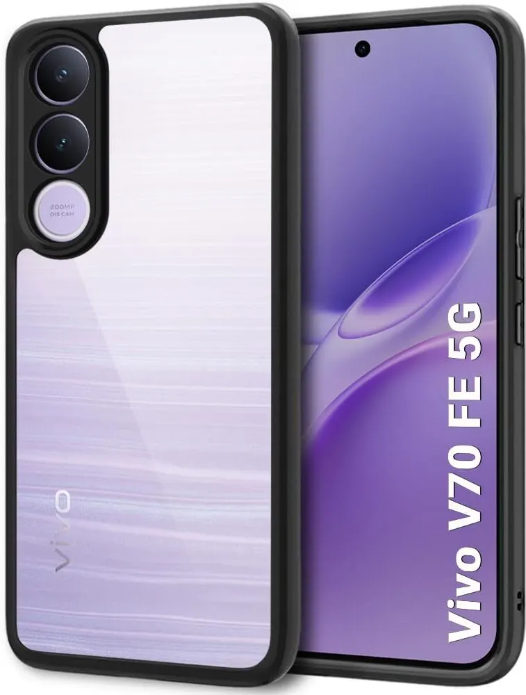Xolia Back Cover for Vivo V70 FE 5G (Transparent, Black, Shock Proof, Plastic, Silicon, Pack of: 1)