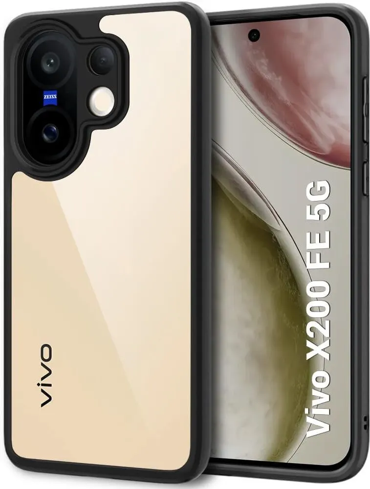 Micvir Back Cover for Vivo X200 FE 5G (Transparent, Black, Shock Proof, Plastic, Silicon, Pack of: 1)