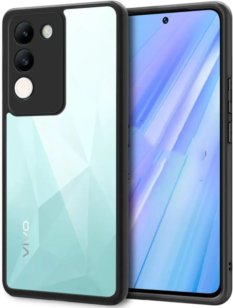 Micvir Back Cover for Vivo Y200 5G (Transparent, Black, Shock Proof, Plastic, Silicon, Pack of: 1)