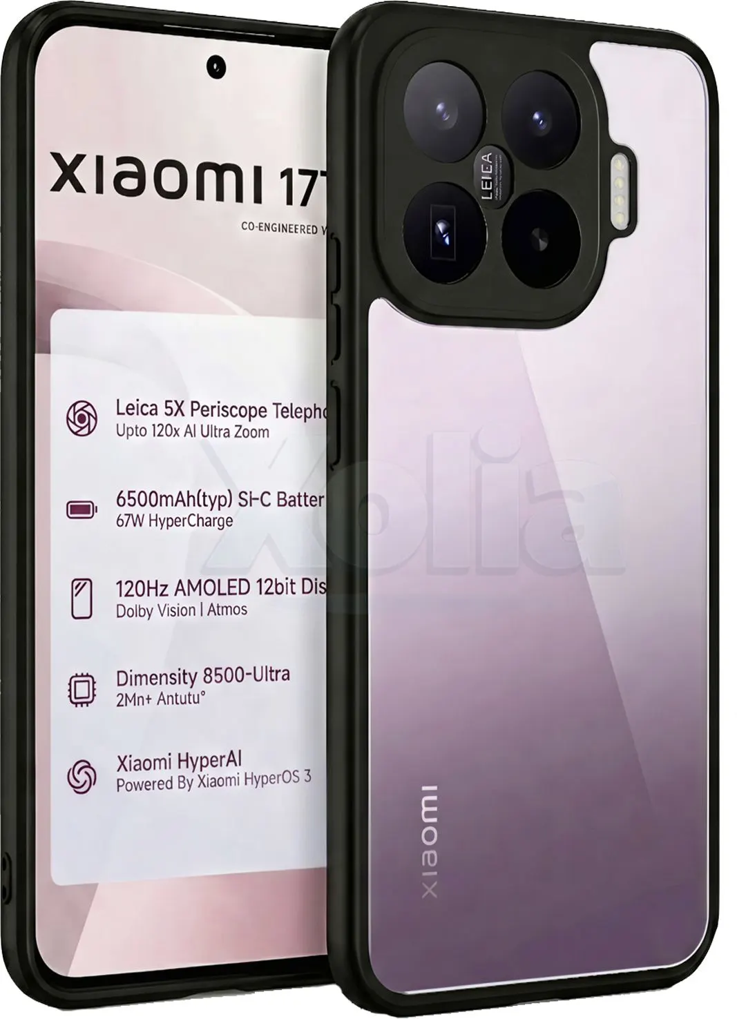 Xolia Back Cover for Xiaomi 17T 5G (Transparent, Black, Shock Proof, Plastic, Silicon, Pack of: 1)