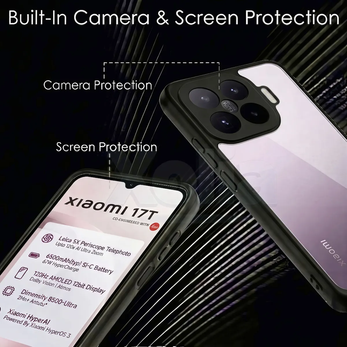 Xolia Back Cover for Xiaomi 17T 5G (Transparent, Black, Shock Proof, Plastic, Silicon, Pack of: 1) — image 3 of 4