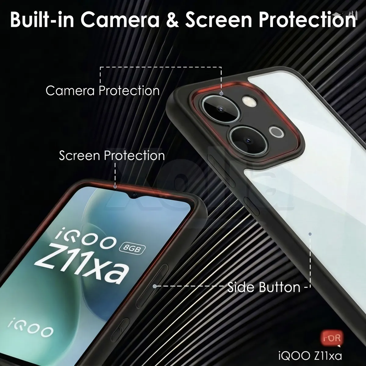 Xolia Back Cover for iQOO Z11xa 5G (Transparent, Black, Shock Proof, Plastic, Silicon, Pack of: 1) — image 4 of 5