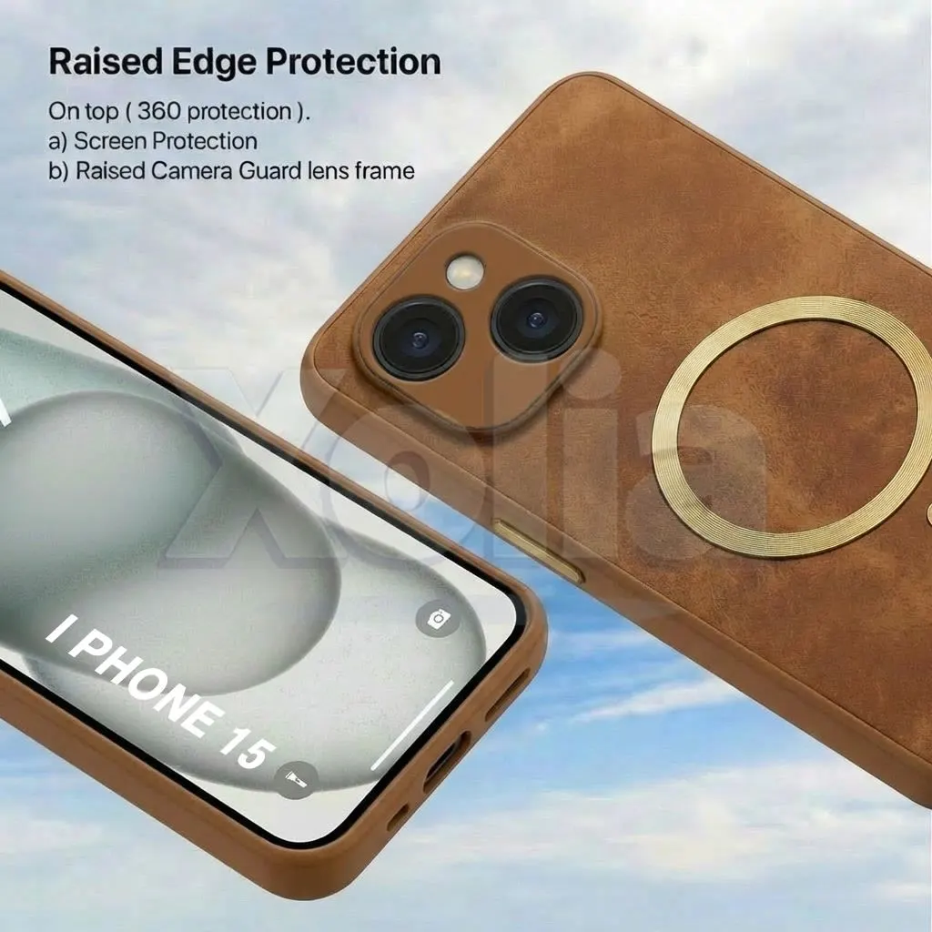 Xolia Back Cover for Apple iPhone 15 (Brown, Camera Bump Protector, Artificial Leather, Pack of: 1) — image 3 of 5