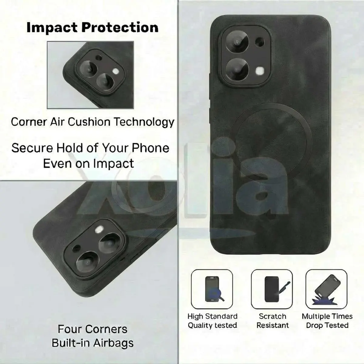 Xolia Back Cover for Oppo F33 5G (Black, Camera Bump Protector, Artificial Leather, Pack of: 1) — image 4 of 5