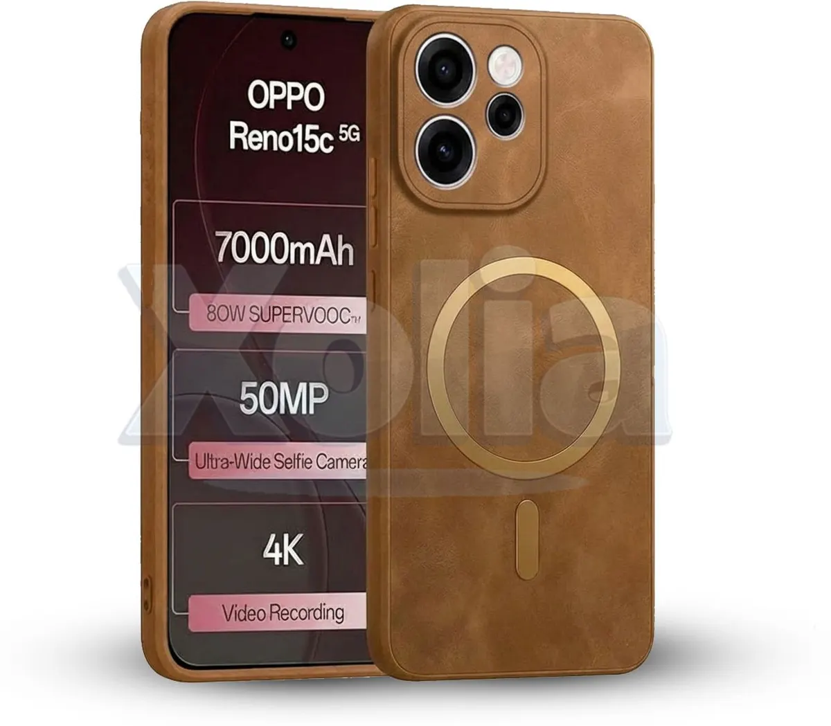 Xolia Back Cover for Oppo Reno 15c 5G (Brown, Camera Bump Protector, Artificial Leather, Pack of: 1)