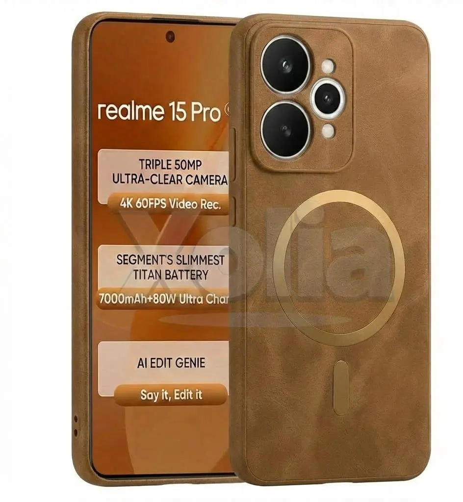 Xolia Back Cover for Realme 15 Pro 5G (Brown, Camera Bump Protector, Artificial Leather, Pack of: 1)