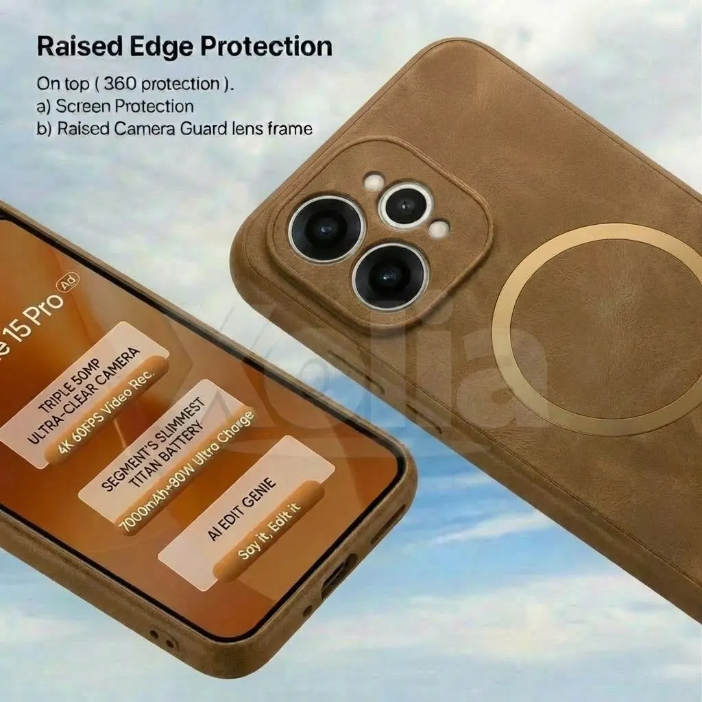 Xolia Back Cover for Realme 15 Pro 5G (Brown, Camera Bump Protector, Artificial Leather, Pack of: 1) — image 2 of 5