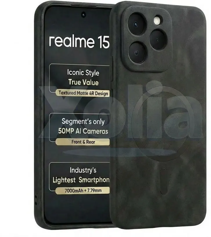 Xolia Back Cover for Realme 15T (Black, Camera Bump Protector, Artificial Leather, Pack of: 1)
