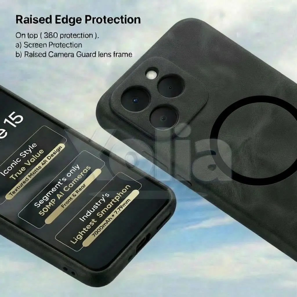 Xolia Back Cover for Realme 15T (Black, Camera Bump Protector, Artificial Leather, Pack of: 1) — image 3 of 5
