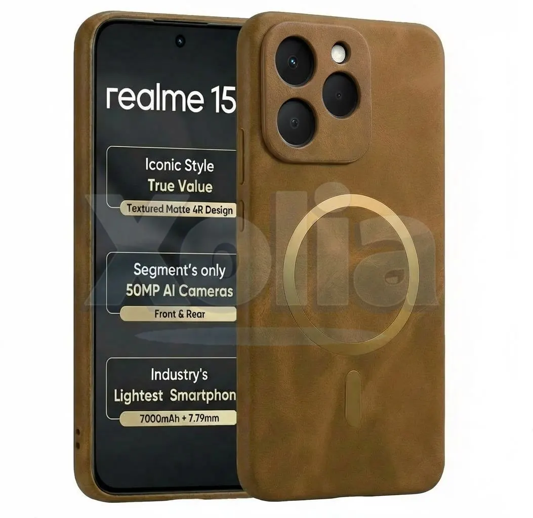 Xolia Back Cover for Realme 15T (Brown, Camera Bump Protector, Artificial Leather, Pack of: 1)