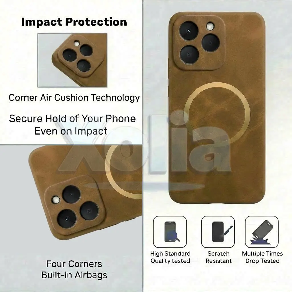 Xolia Back Cover for Realme 15T (Brown, Camera Bump Protector, Artificial Leather, Pack of: 1) — image 4 of 5
