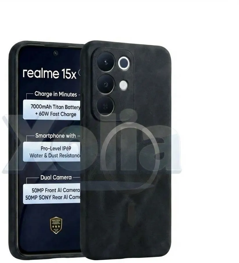 Xolia Back Cover for Realme C85 5G (Black, Camera Bump Protector, Artificial Leather, Pack of: 1)