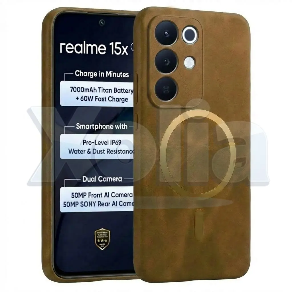 Xolia Back Cover for Realme C85 5G (Brown, Camera Bump Protector, Artificial Leather, Pack of: 1)