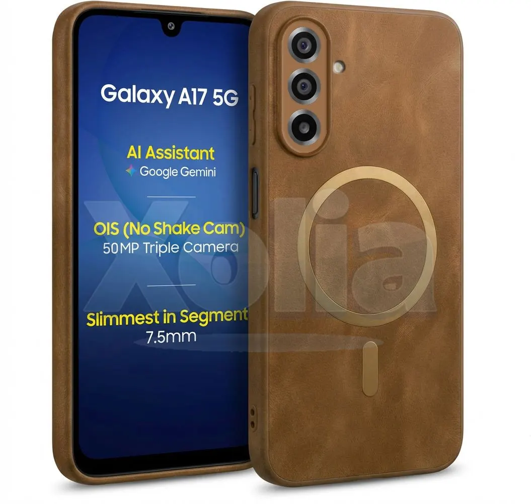 Xolia Back Cover for Samsung Galaxy M17 5G (Brown, Camera Bump Protector, Artificial Leather, Pack of: 1)