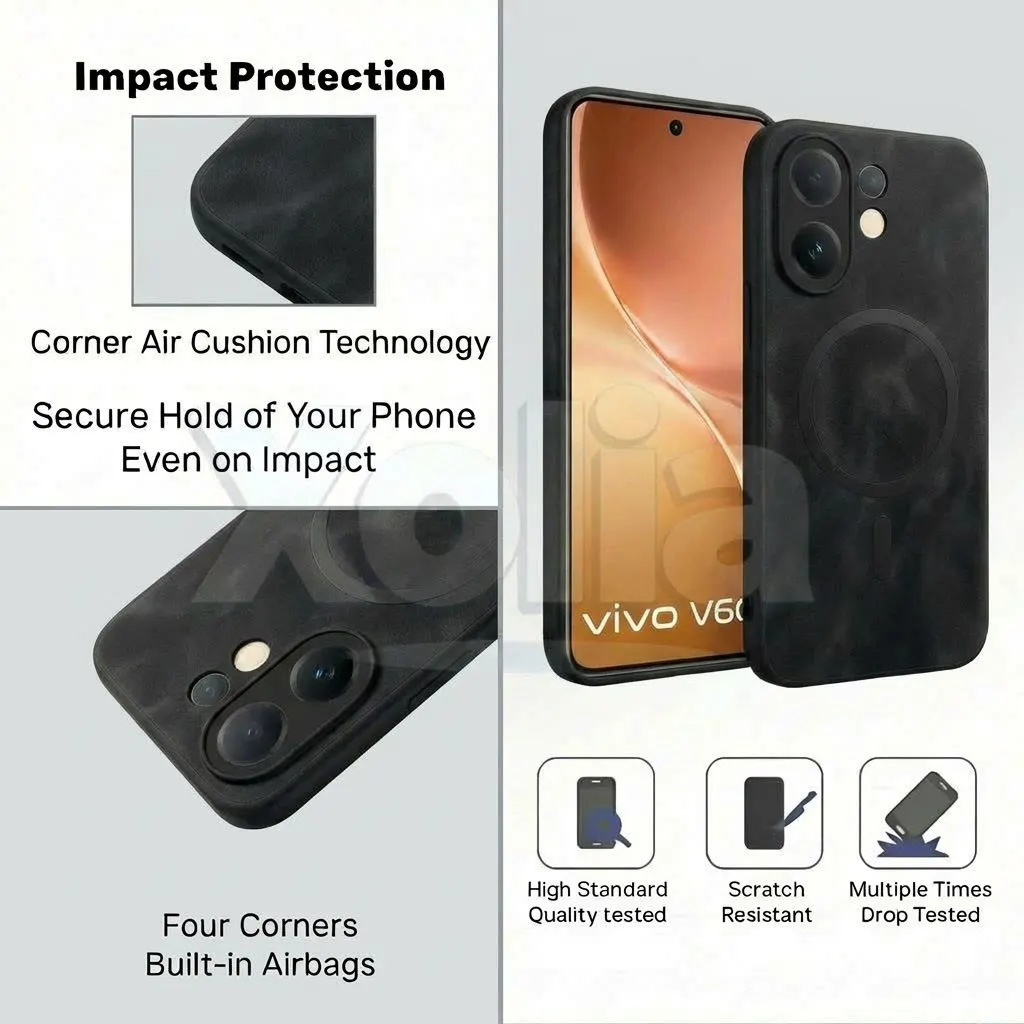 Xolia Back Cover for Vivo V60e 5G (Black, Camera Bump Protector, Artificial Leather, Pack of: 1) — image 4 of 5