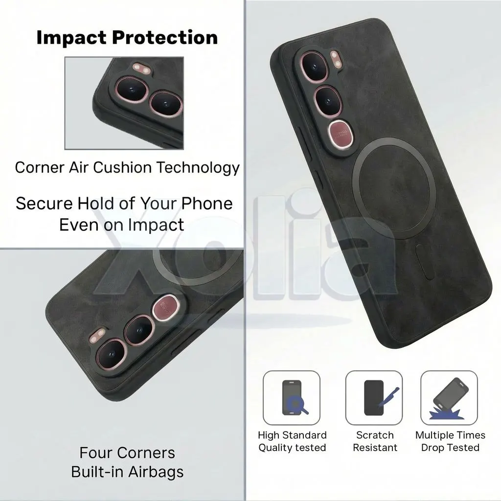 Xolia Back Cover for Vivo Y31 5G (Black, Camera Bump Protector, Artificial Leather, Pack of: 1) — image 4 of 5