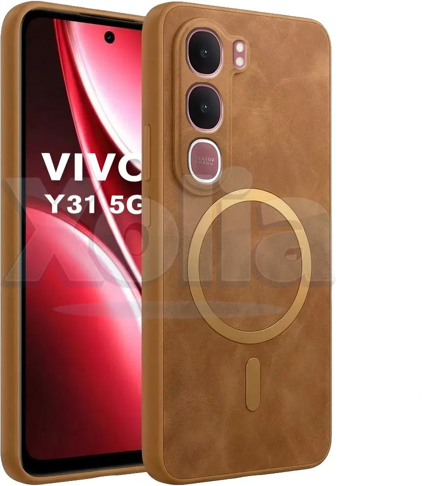 Xolia Back Cover for Vivo Y31 5G (Brown, Camera Bump Protector, Artificial Leather, Pack of: 1)