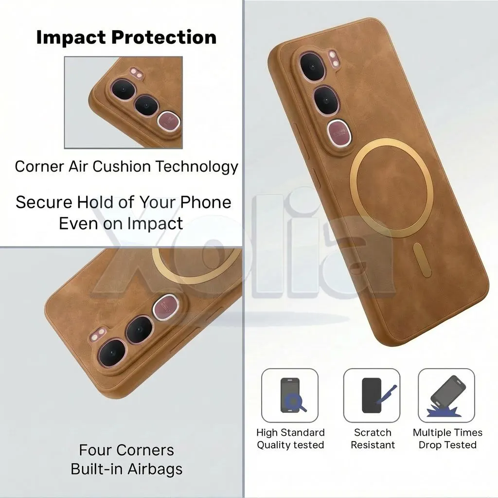 Xolia Back Cover for Vivo Y31 5G (Brown, Camera Bump Protector, Artificial Leather, Pack of: 1) — image 4 of 5