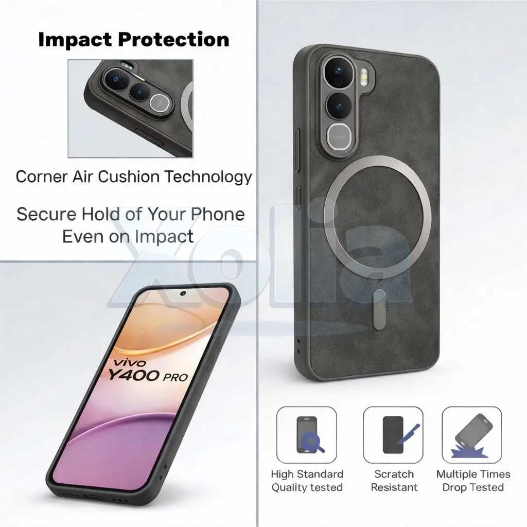 Xolia Back Cover for Vivo Y400 Pro 5G (Black, Camera Bump Protector, Artificial Leather, Pack of: 1) — image 4 of 5