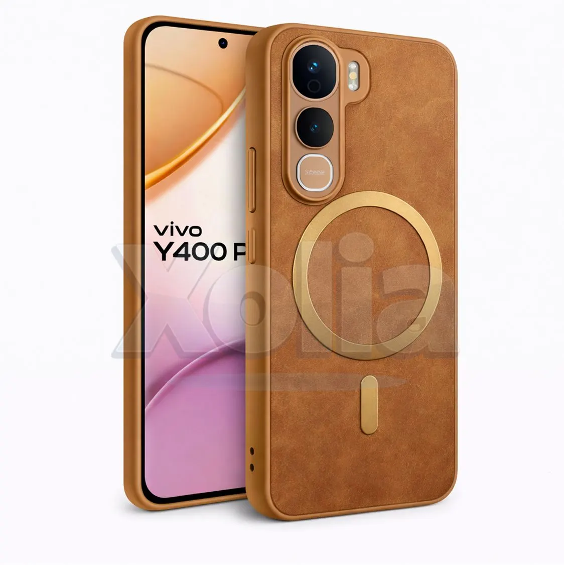 Xolia Back Cover for Vivo Y400 Pro 5G (Brown, Camera Bump Protector, Artificial Leather, Pack of: 1)