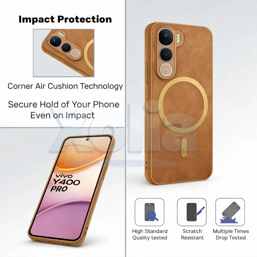 Xolia Back Cover for Vivo Y400 Pro 5G (Brown, Camera Bump Protector, Artificial Leather, Pack of: 1) — image 4 of 5