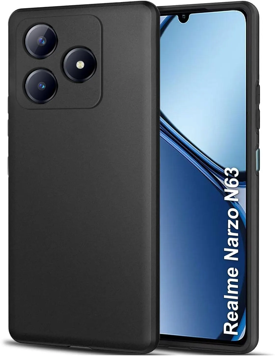 Micvir Back Cover for Realme Narzo N63 (Black, Dual Protection, Silicon, Pack of: 1)