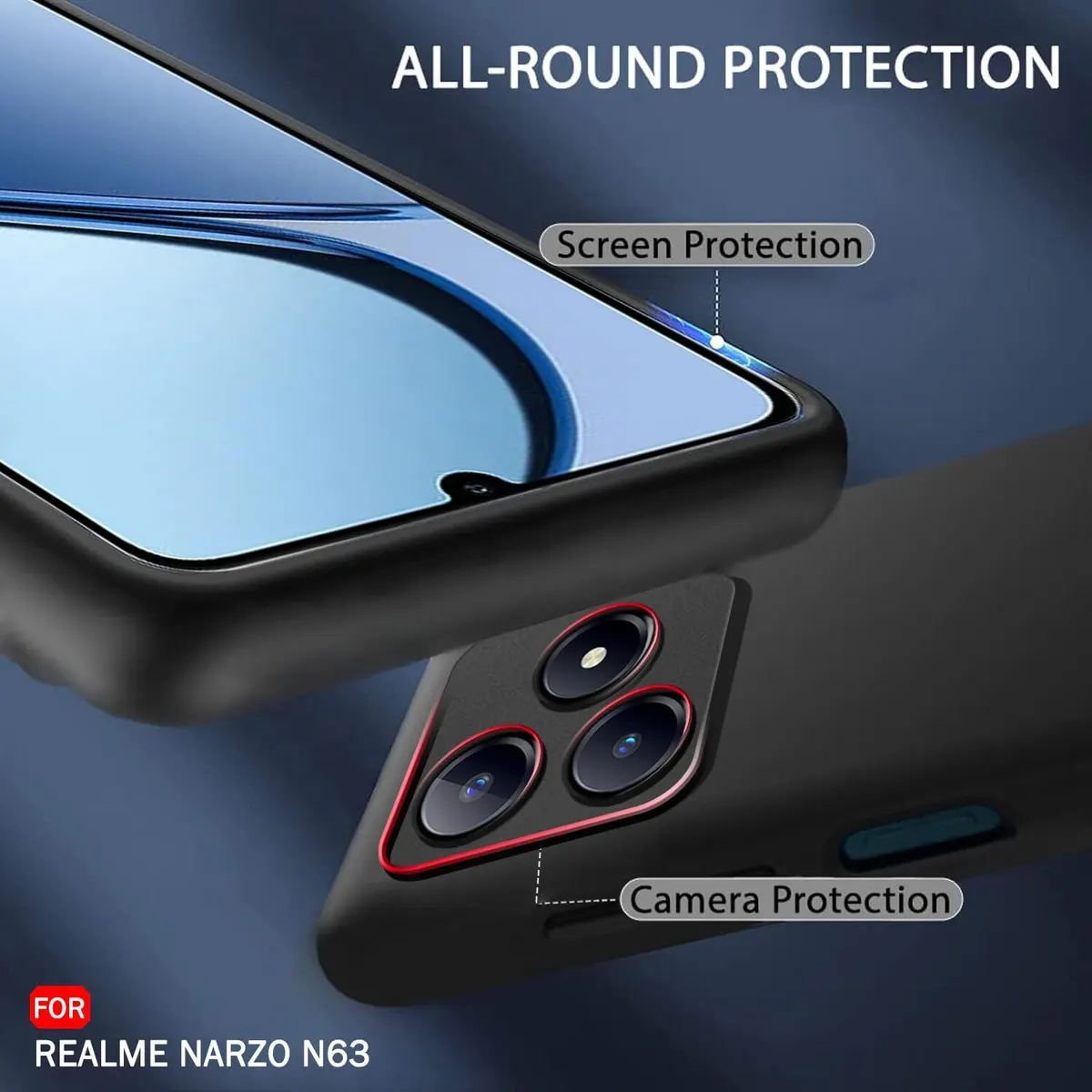 Micvir Back Cover for Realme Narzo N63 (Black, Dual Protection, Silicon, Pack of: 1) — image 2 of 5
