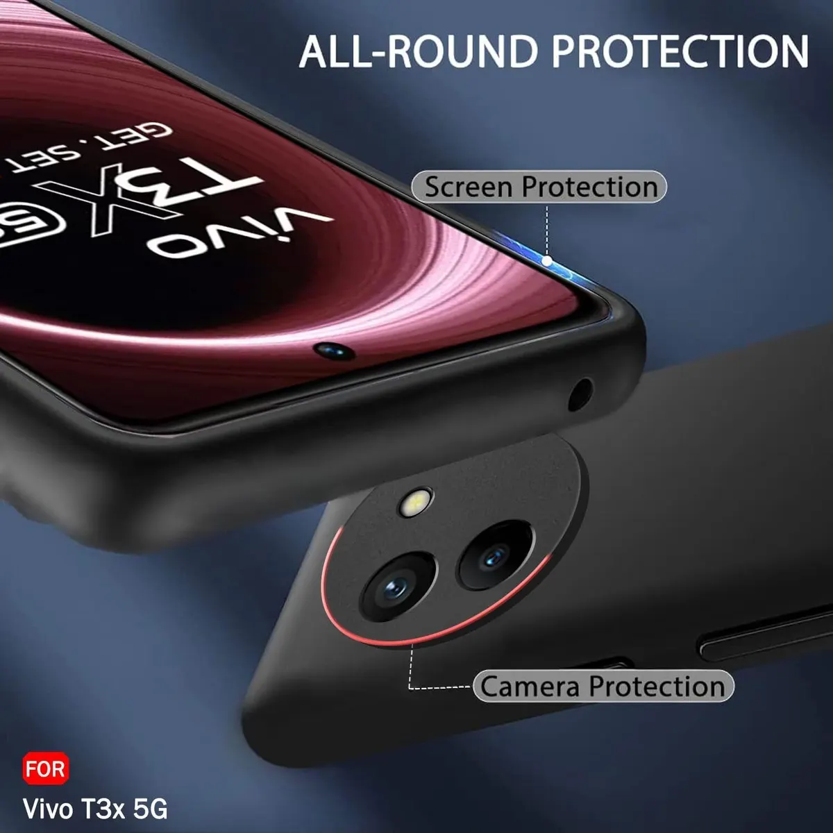 Micvir Back Cover for Vivo T3X 5G (Black, Dual Protection, Silicon, Pack of: 1) — image 2 of 5