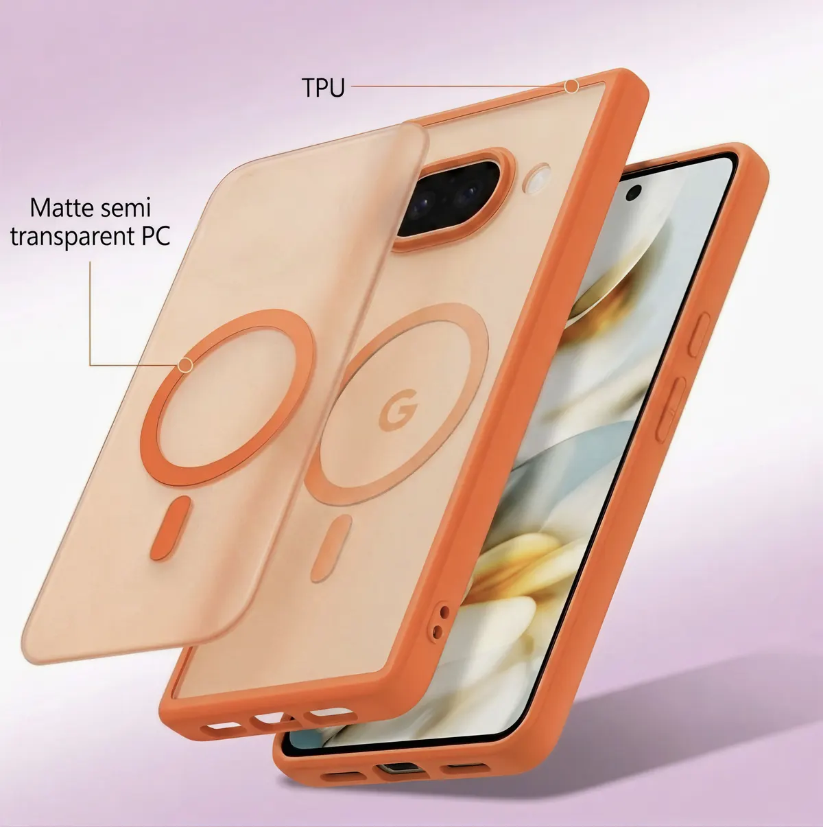 Xolia Back Cover for Google Pixel 9A (Orange, Shock Proof, Polycarbonate, Silicon, Pack of: 1) — image 5 of 5