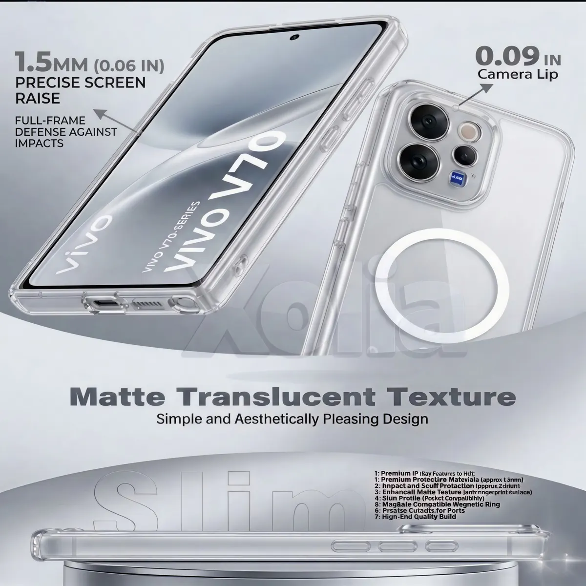 Xolia Back Cover for Vivo V70 5G (White, Shock Proof, Polycarbonate, Silicon, Pack of: 1) — image 3 of 5