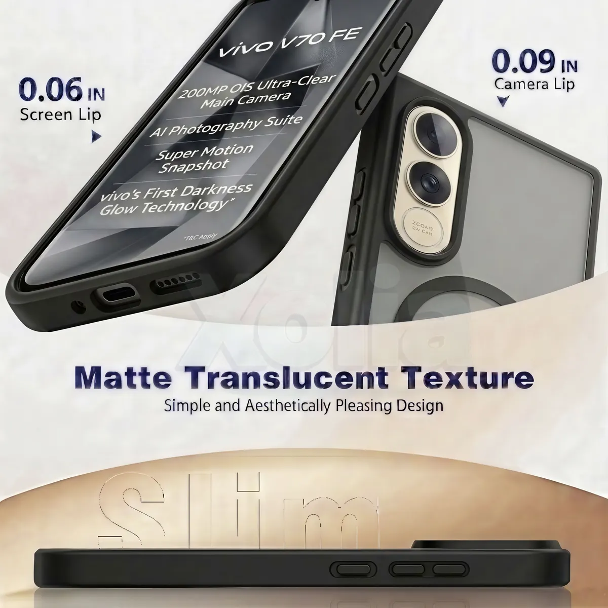 Xolia Back Cover for Vivo V70 FE 5G (Black, Shock Proof, Polycarbonate, Silicon, Pack of: 1) — image 3 of 5