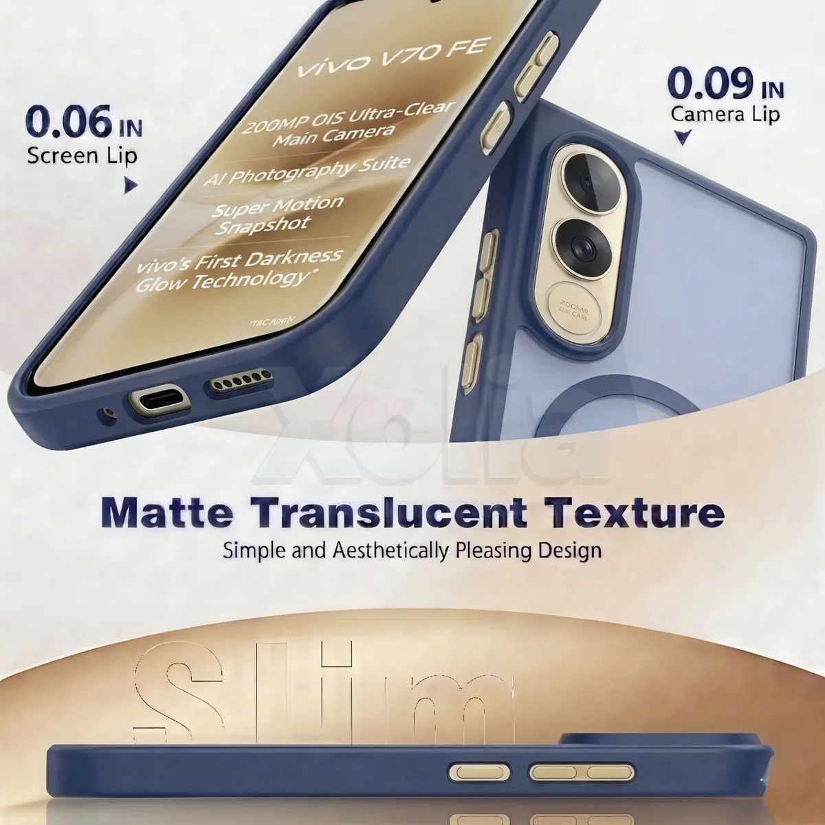 Xolia Back Cover for Vivo V70 FE 5G (Blue, Shock Proof, Polycarbonate, Silicon, Pack of: 1) — image 3 of 5