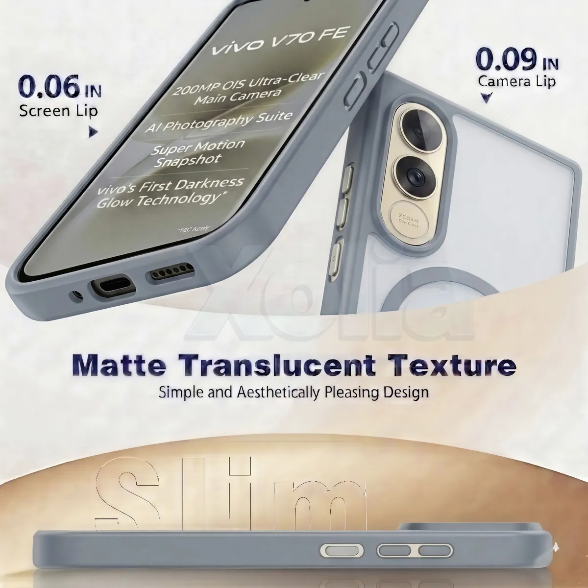 Xolia Back Cover for Vivo V70 FE 5G (Grey, Shock Proof, Polycarbonate, Silicon, Pack of: 1) — image 3 of 5