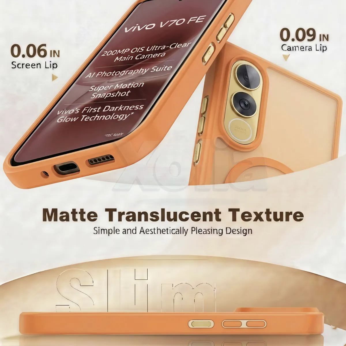 Xolia Back Cover for Vivo V70 FE 5G (Orange, Shock Proof, Polycarbonate, Silicon, Pack of: 1) — image 3 of 5