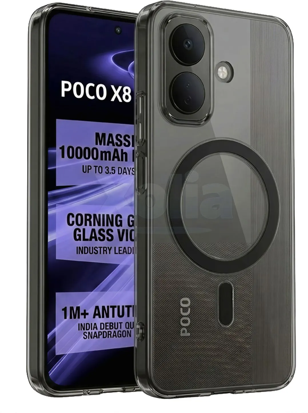 Xolia Back Cover for Poco X8 5G (Black, Shock Proof, Polycarbonate, Pack of: 1)