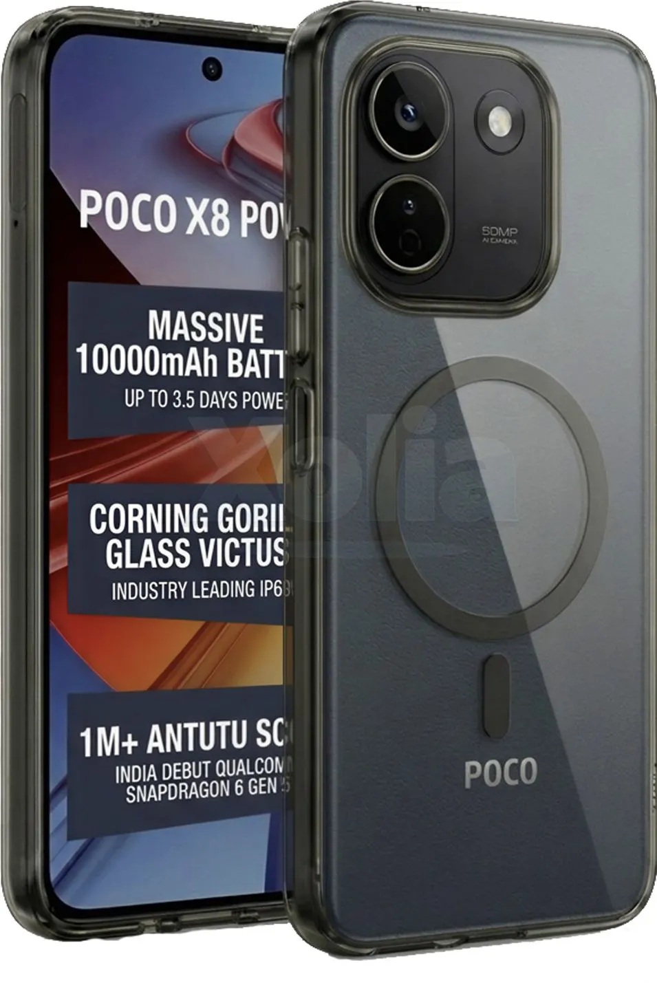 Xolia Back Cover for Poco X8 Power 5G (Black, Shock Proof, Polycarbonate, Pack of: 1)