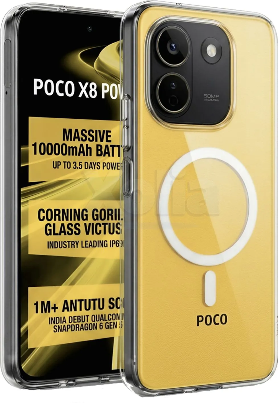 Xolia Back Cover for Poco X8 Power 5G (Transparent, Shock Proof, Polycarbonate, Pack of: 1)