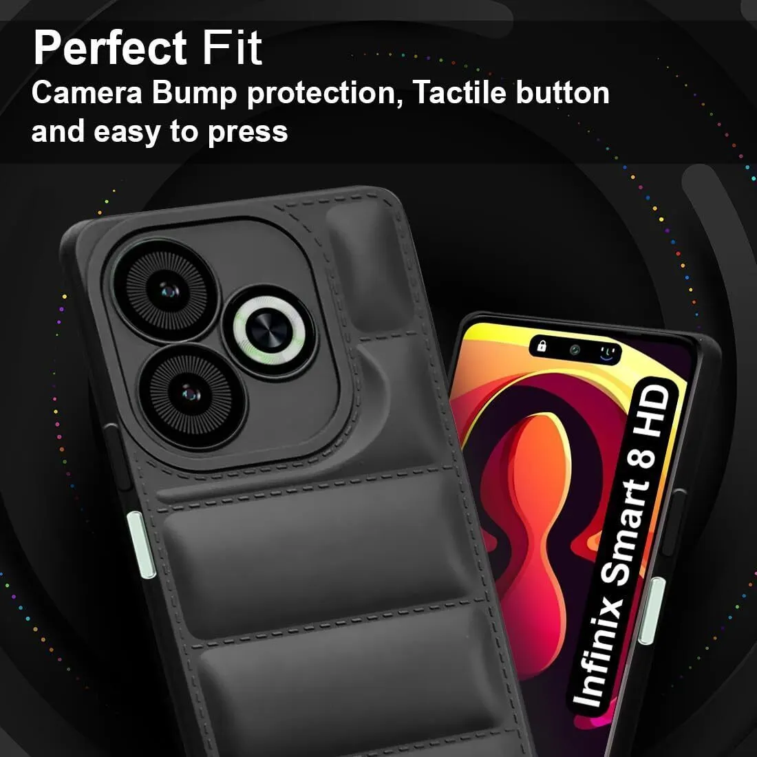 Micvir Back Cover for Infinix SMART 8 HD (Black, Camera Bump Protector, Plastic, Silicon, Pack of: 1) — image 2 of 5