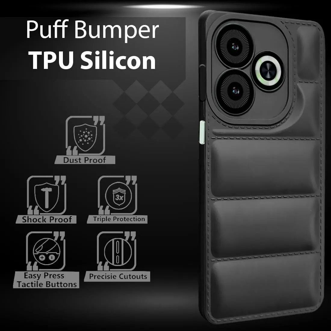 Micvir Back Cover for Infinix SMART 8 HD (Black, Camera Bump Protector, Plastic, Silicon, Pack of: 1) — image 3 of 5