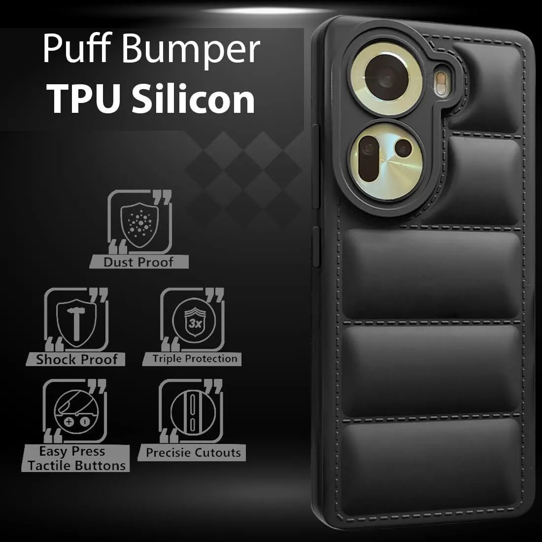 Micvir Back Cover for Oppo Reno 11 5G (Black, Camera Bump Protector, Plastic, Silicon, Pack of: 1) — image 3 of 5