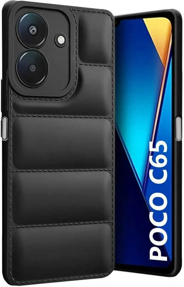 Micvir Back Cover for Poco C65 5G (Black, Camera Bump Protector, Plastic, Silicon, Pack of: 1)