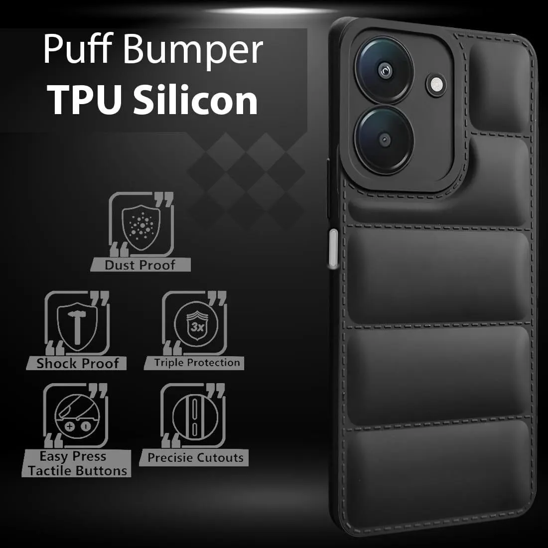 Micvir Back Cover for Redmi 13C 4G (Black, Camera Bump Protector, Plastic, Silicon, Pack of: 1) — image 3 of 5